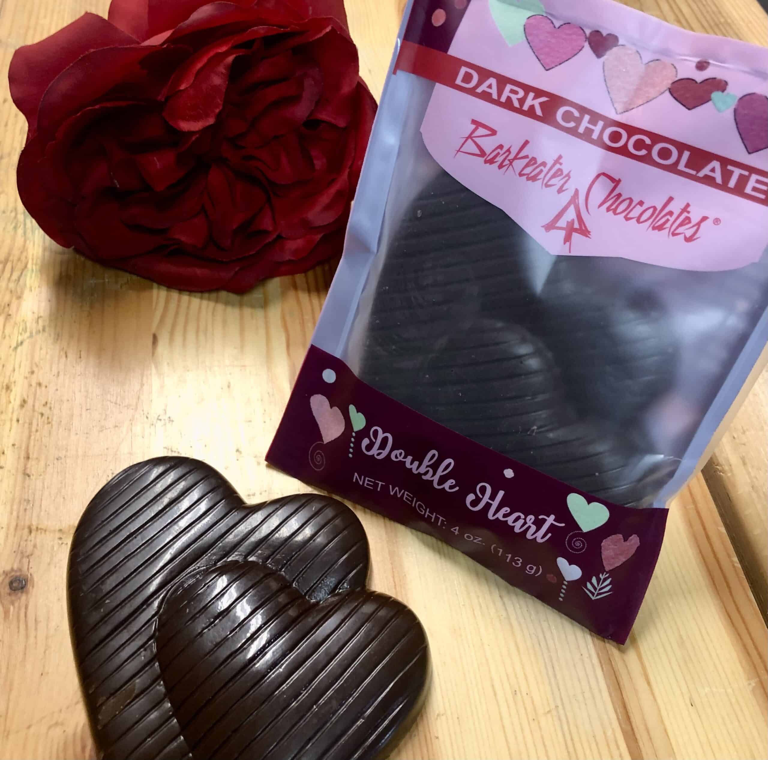 Solid Dark Chocolate Heart with lines packaged and unpackaged