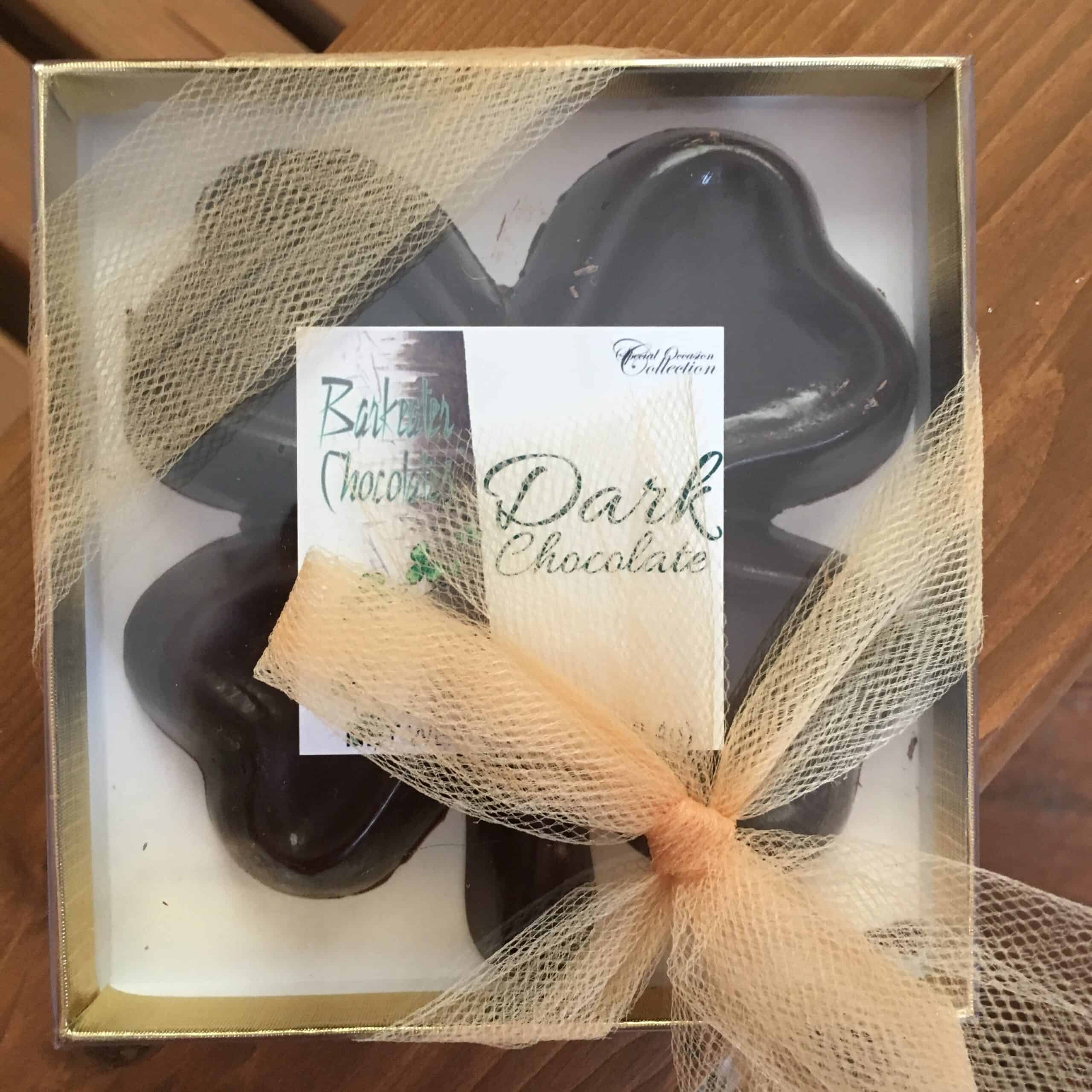 dark chocolate solid four leaf clover inside clear box